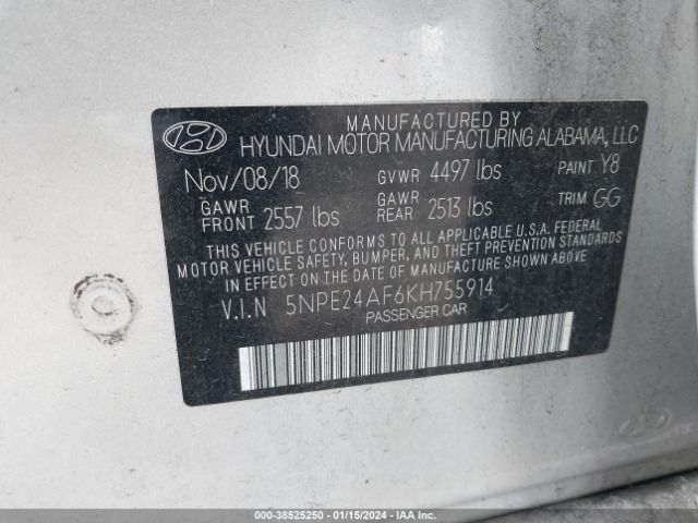 Photo 8 VIN: 5NPE24AF6KH755914 - HYUNDAI SONATA 