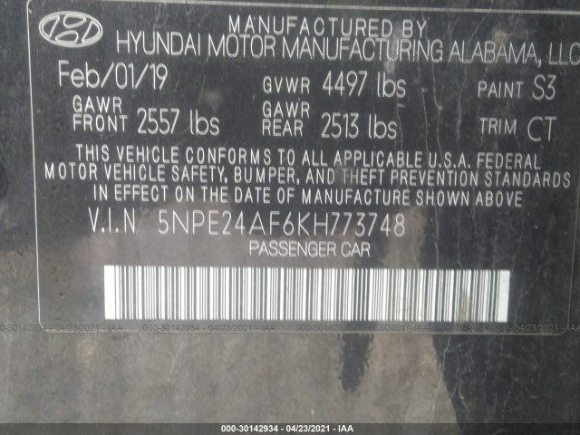 Photo 8 VIN: 5NPE24AF6KH773748 - HYUNDAI SONATA 