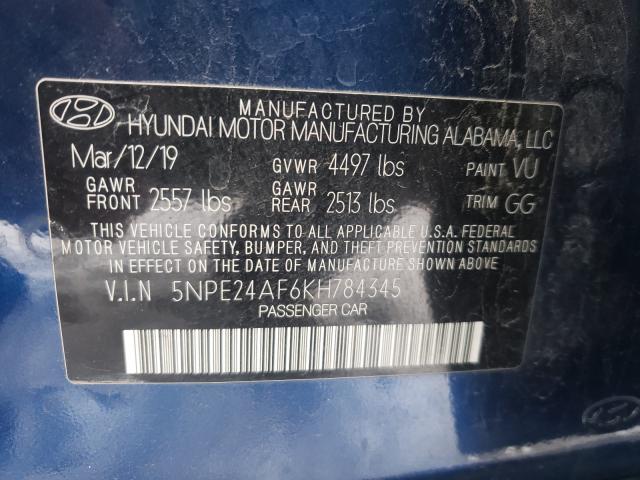 Photo 9 VIN: 5NPE24AF6KH784345 - HYUNDAI SONATA SE 