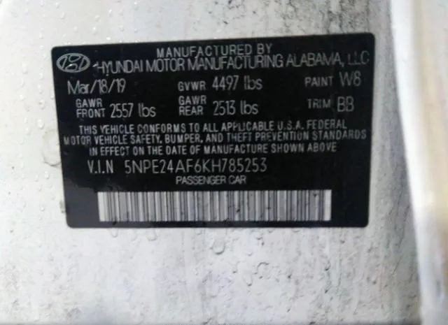 Photo 8 VIN: 5NPE24AF6KH785253 - HYUNDAI SONATA 