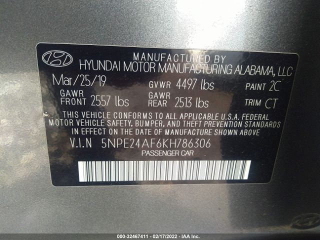 Photo 8 VIN: 5NPE24AF6KH786306 - HYUNDAI SONATA 