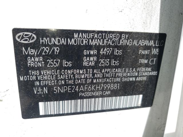 Photo 9 VIN: 5NPE24AF6KH799881 - HYUNDAI SONATA SE 