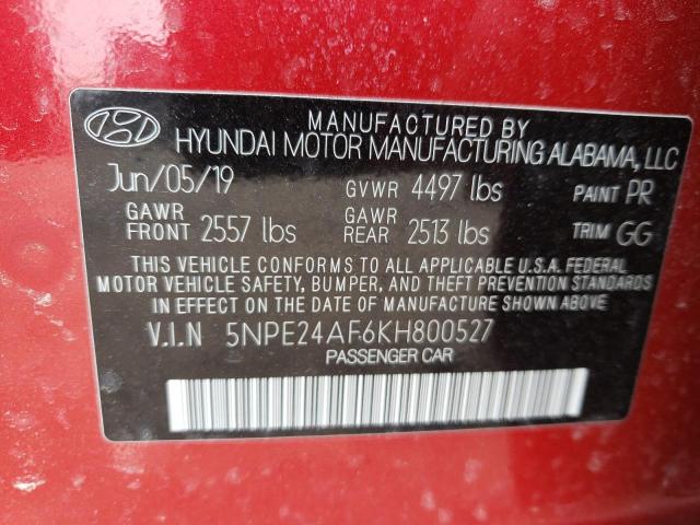 Photo 9 VIN: 5NPE24AF6KH800527 - HYUNDAI SONATA SE 