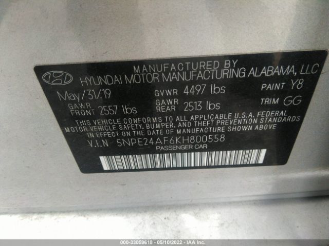 Photo 8 VIN: 5NPE24AF6KH800558 - HYUNDAI SONATA 