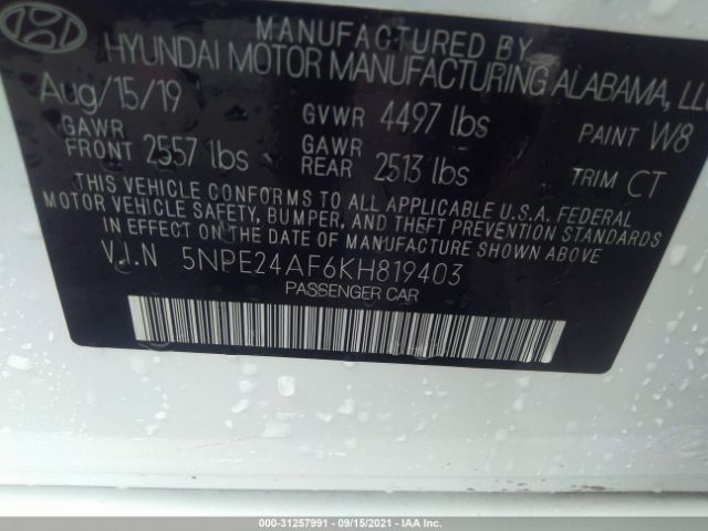 Photo 8 VIN: 5NPE24AF6KH819403 - HYUNDAI SONATA 