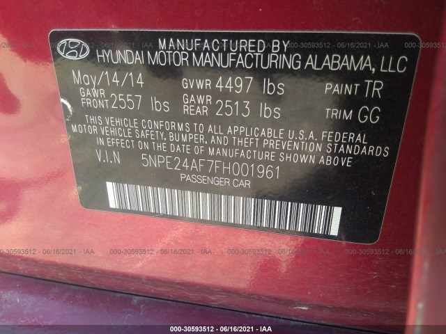 Photo 8 VIN: 5NPE24AF7FH001961 - HYUNDAI SONATA 