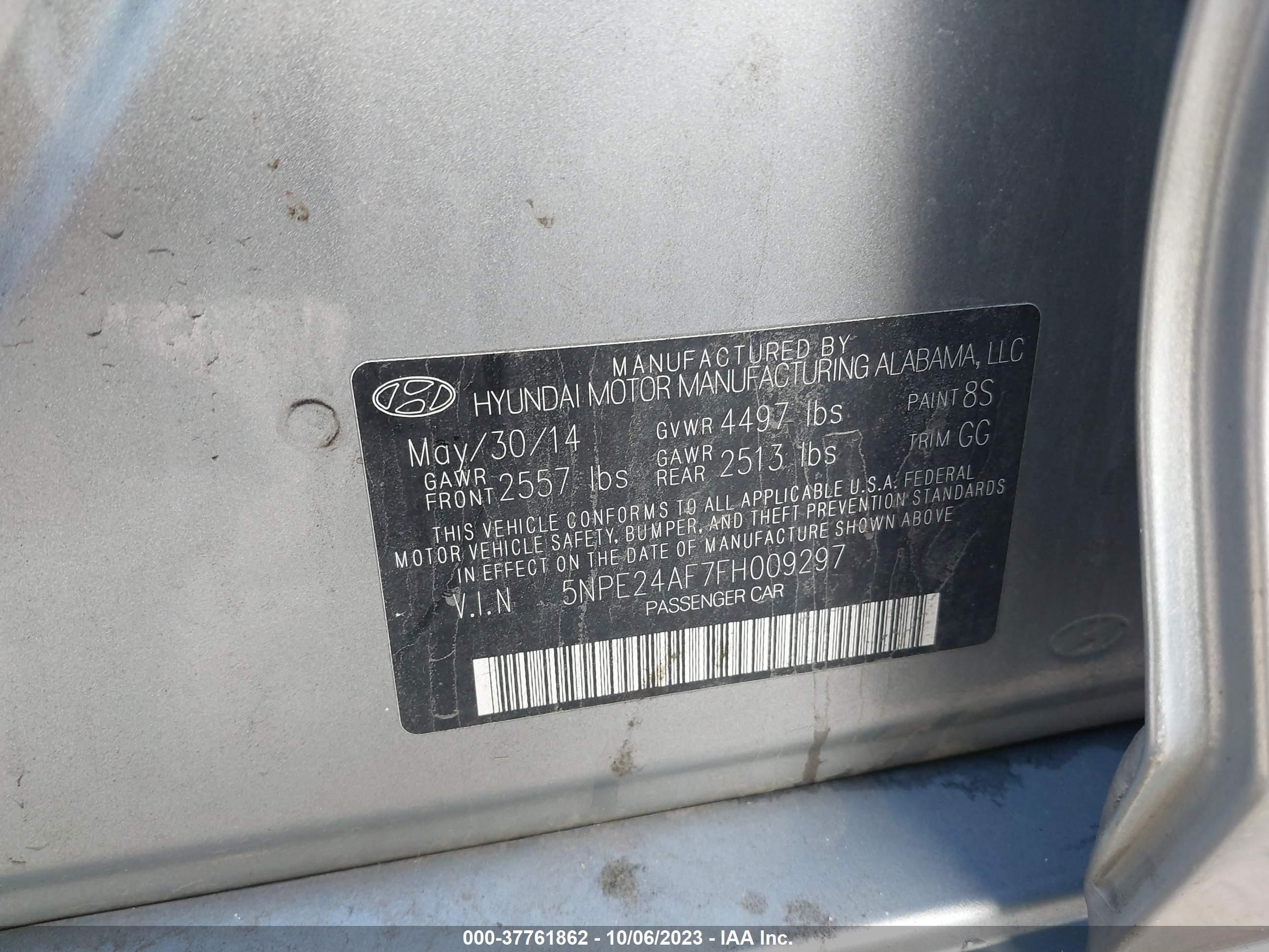 Photo 8 VIN: 5NPE24AF7FH009297 - HYUNDAI SONATA 