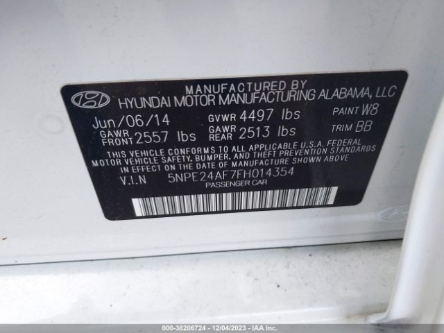 Photo 8 VIN: 5NPE24AF7FH014354 - HYUNDAI SONATA 