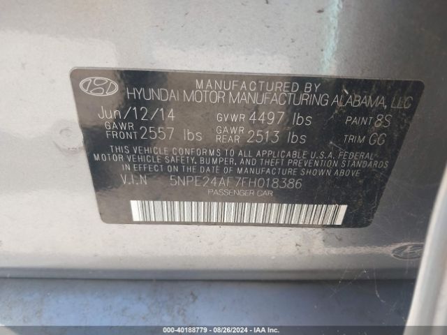 Photo 8 VIN: 5NPE24AF7FH018386 - HYUNDAI SONATA 