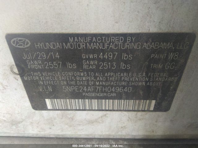 Photo 8 VIN: 5NPE24AF7FH049640 - HYUNDAI SONATA 