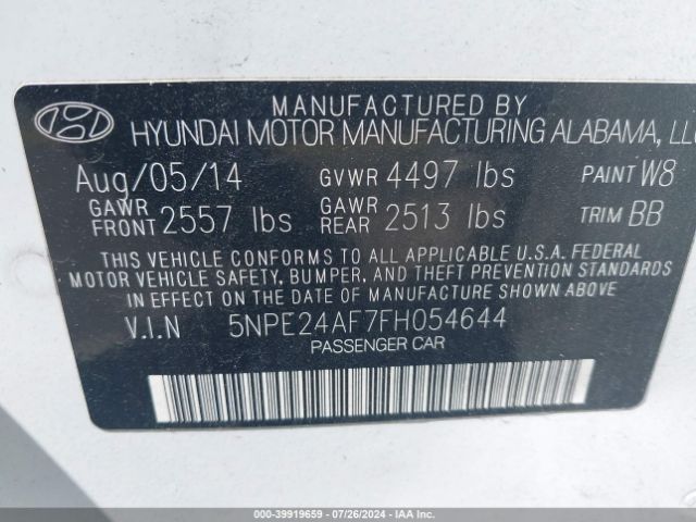 Photo 8 VIN: 5NPE24AF7FH054644 - HYUNDAI SONATA 