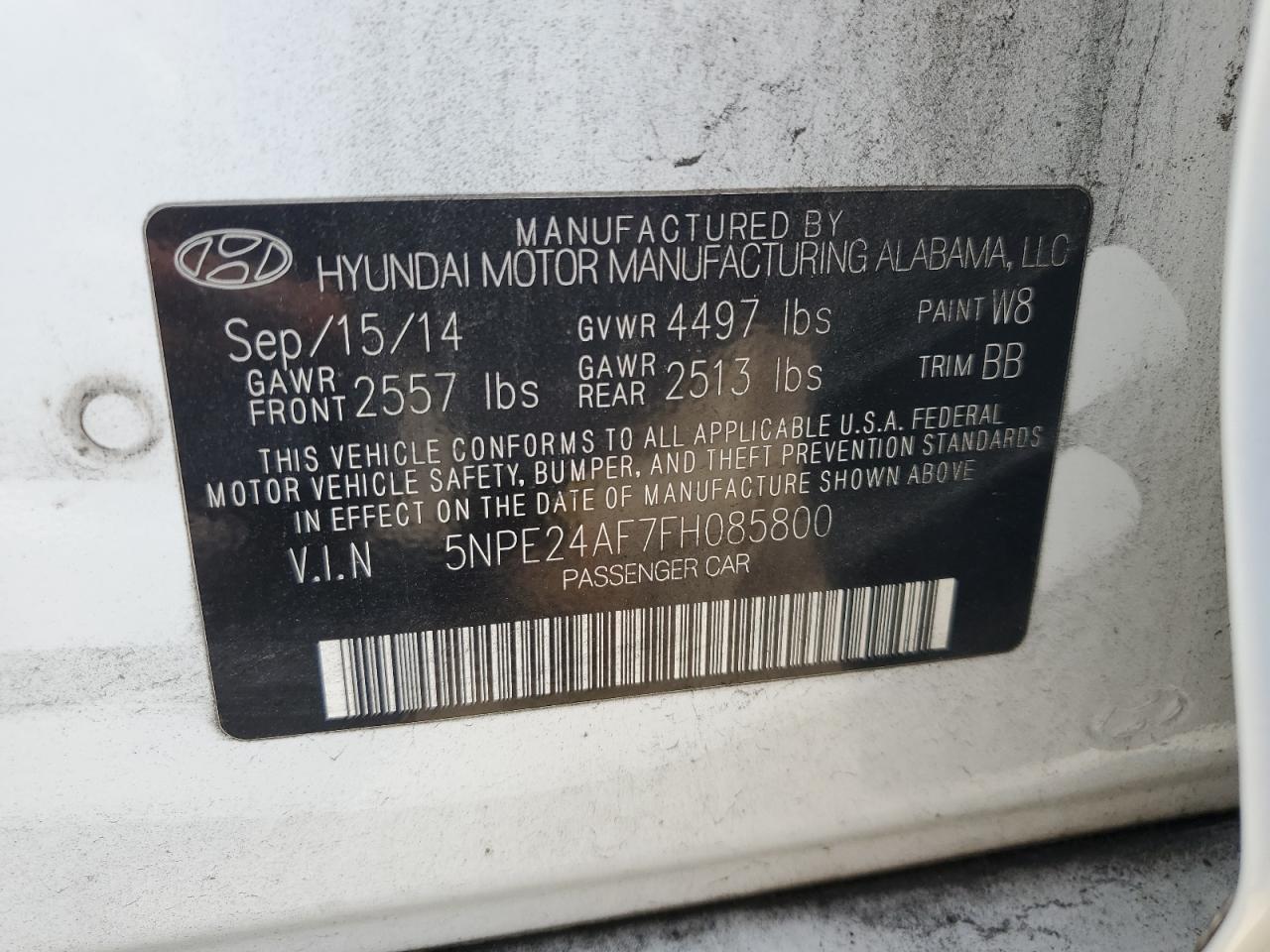 Photo 12 VIN: 5NPE24AF7FH085800 - HYUNDAI SONATA 