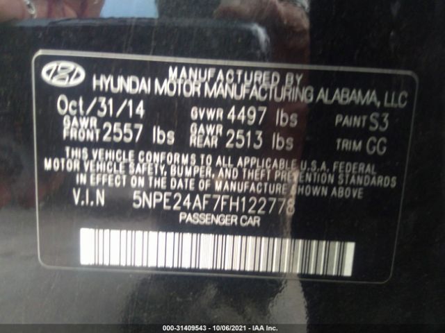 Photo 8 VIN: 5NPE24AF7FH122778 - HYUNDAI SONATA 