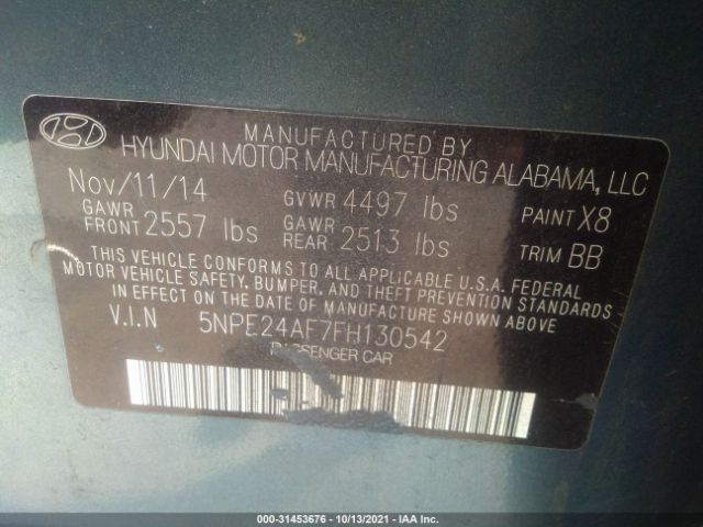 Photo 8 VIN: 5NPE24AF7FH130542 - HYUNDAI SONATA 