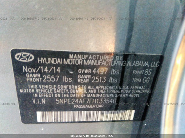 Photo 8 VIN: 5NPE24AF7FH133540 - HYUNDAI SONATA 