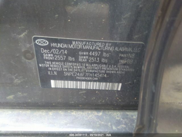 Photo 8 VIN: 5NPE24AF7FH145414 - HYUNDAI SONATA 