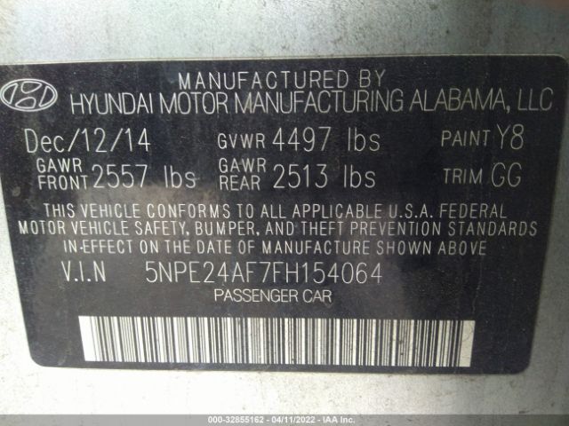 Photo 8 VIN: 5NPE24AF7FH154064 - HYUNDAI SONATA 