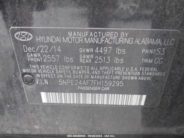 Photo 8 VIN: 5NPE24AF7FH159295 - HYUNDAI SONATA 