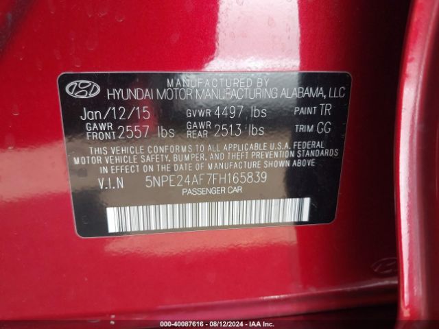 Photo 8 VIN: 5NPE24AF7FH165839 - HYUNDAI SONATA 