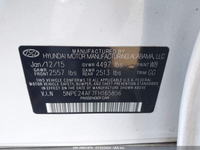 Photo 8 VIN: 5NPE24AF7FH165856 - HYUNDAI SONATA 