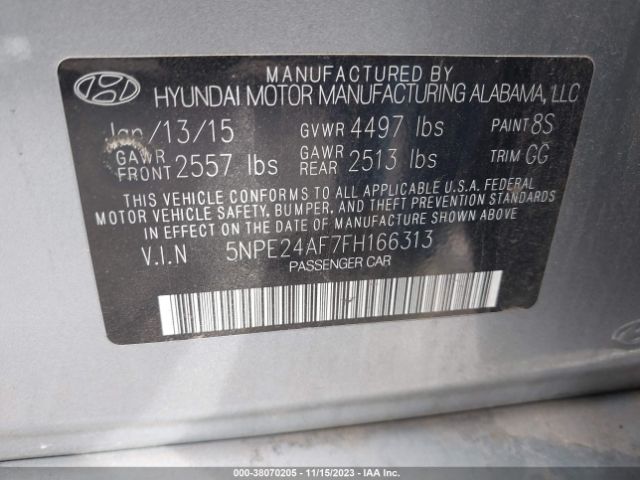 Photo 8 VIN: 5NPE24AF7FH166313 - HYUNDAI SONATA 