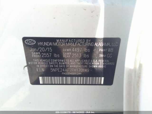 Photo 8 VIN: 5NPE24AF7FH170149 - HYUNDAI SONATA 