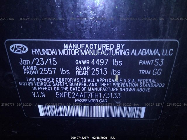 Photo 8 VIN: 5NPE24AF7FH173133 - HYUNDAI SONATA 