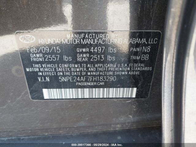 Photo 8 VIN: 5NPE24AF7FH183290 - HYUNDAI SONATA 