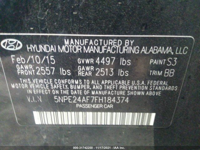 Photo 8 VIN: 5NPE24AF7FH184374 - HYUNDAI SONATA 