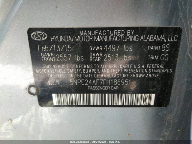 Photo 8 VIN: 5NPE24AF7FH186951 - HYUNDAI SONATA 