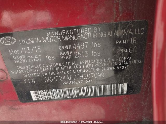 Photo 8 VIN: 5NPE24AF7FH207099 - HYUNDAI SONATA 