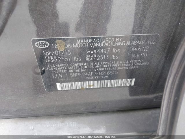 Photo 8 VIN: 5NPE24AF7FH216515 - HYUNDAI SONATA 