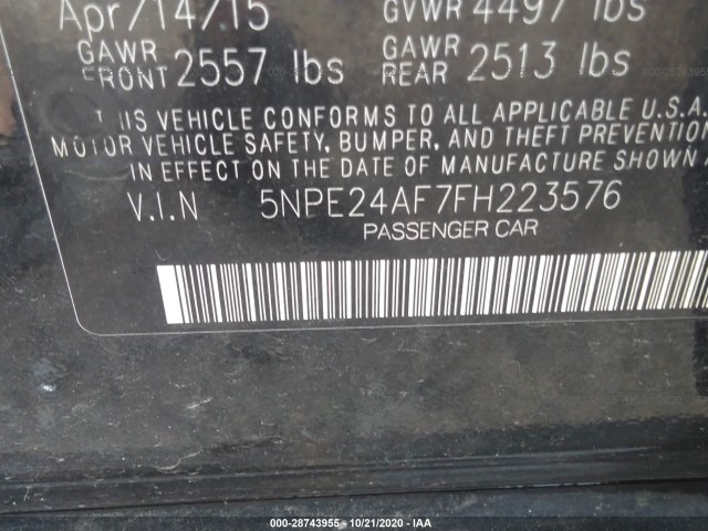 Photo 8 VIN: 5NPE24AF7FH223576 - HYUNDAI SONATA 