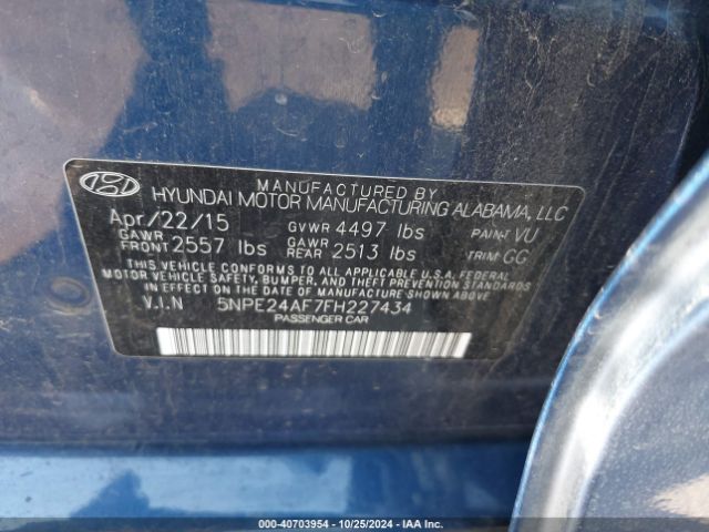 Photo 8 VIN: 5NPE24AF7FH227434 - HYUNDAI SONATA 