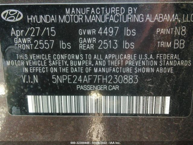 Photo 8 VIN: 5NPE24AF7FH230883 - HYUNDAI SONATA 