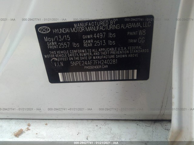 Photo 8 VIN: 5NPE24AF7FH240281 - HYUNDAI SONATA 