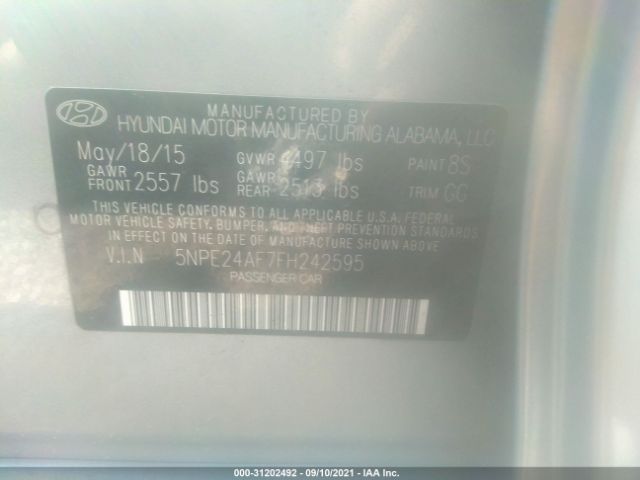 Photo 8 VIN: 5NPE24AF7FH242595 - HYUNDAI SONATA 