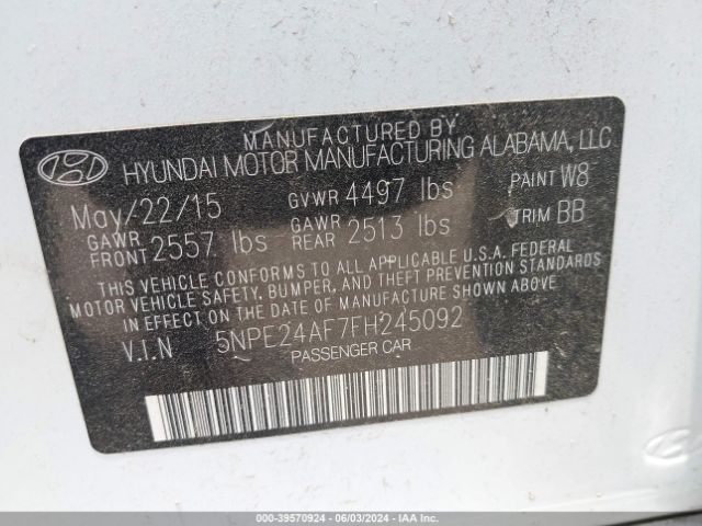 Photo 8 VIN: 5NPE24AF7FH245092 - HYUNDAI SONATA 