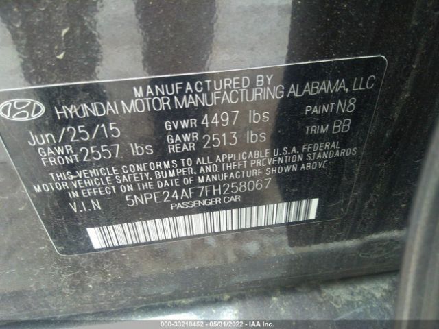 Photo 8 VIN: 5NPE24AF7FH258067 - HYUNDAI SONATA 