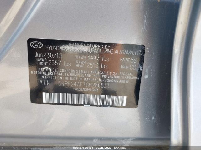 Photo 8 VIN: 5NPE24AF7GH260533 - HYUNDAI SONATA 