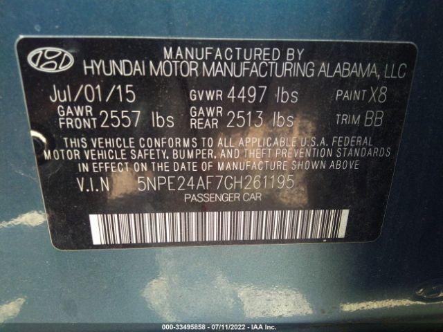 Photo 8 VIN: 5NPE24AF7GH261195 - HYUNDAI SONATA 