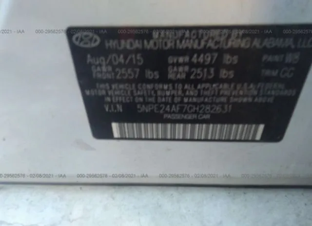 Photo 8 VIN: 5NPE24AF7GH282631 - HYUNDAI SONATA 