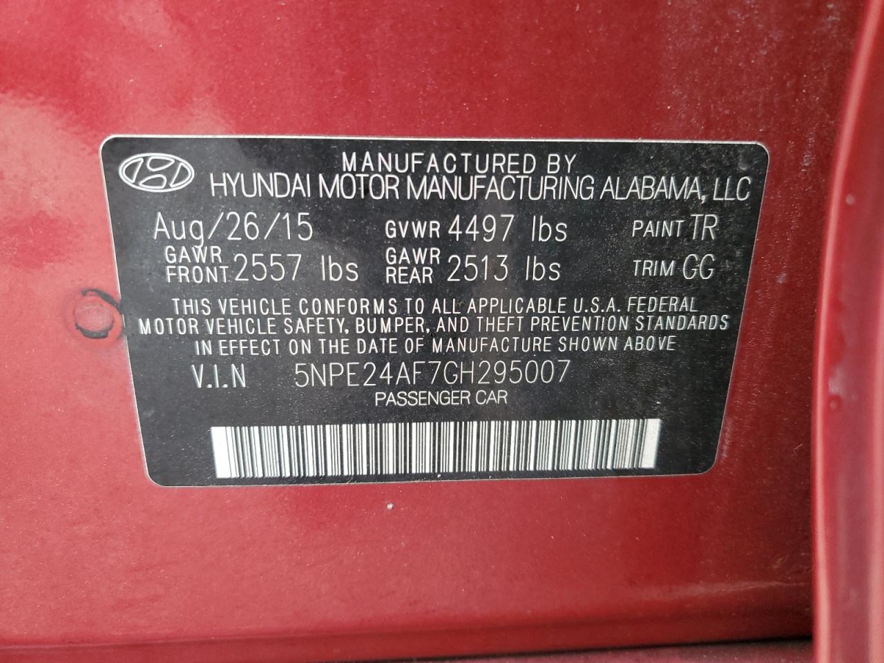 Photo 11 VIN: 5NPE24AF7GH295007 - HYUNDAI SONATA 