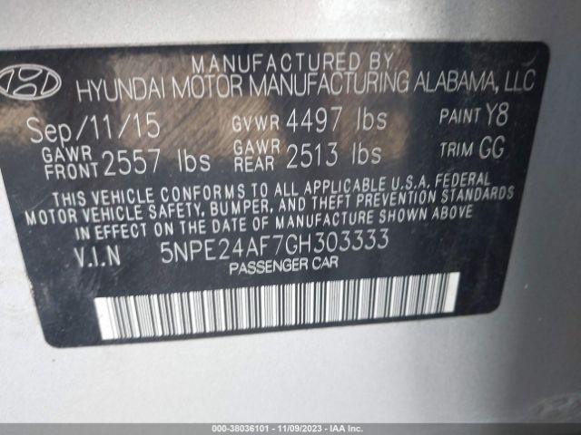 Photo 8 VIN: 5NPE24AF7GH303333 - HYUNDAI SONATA 