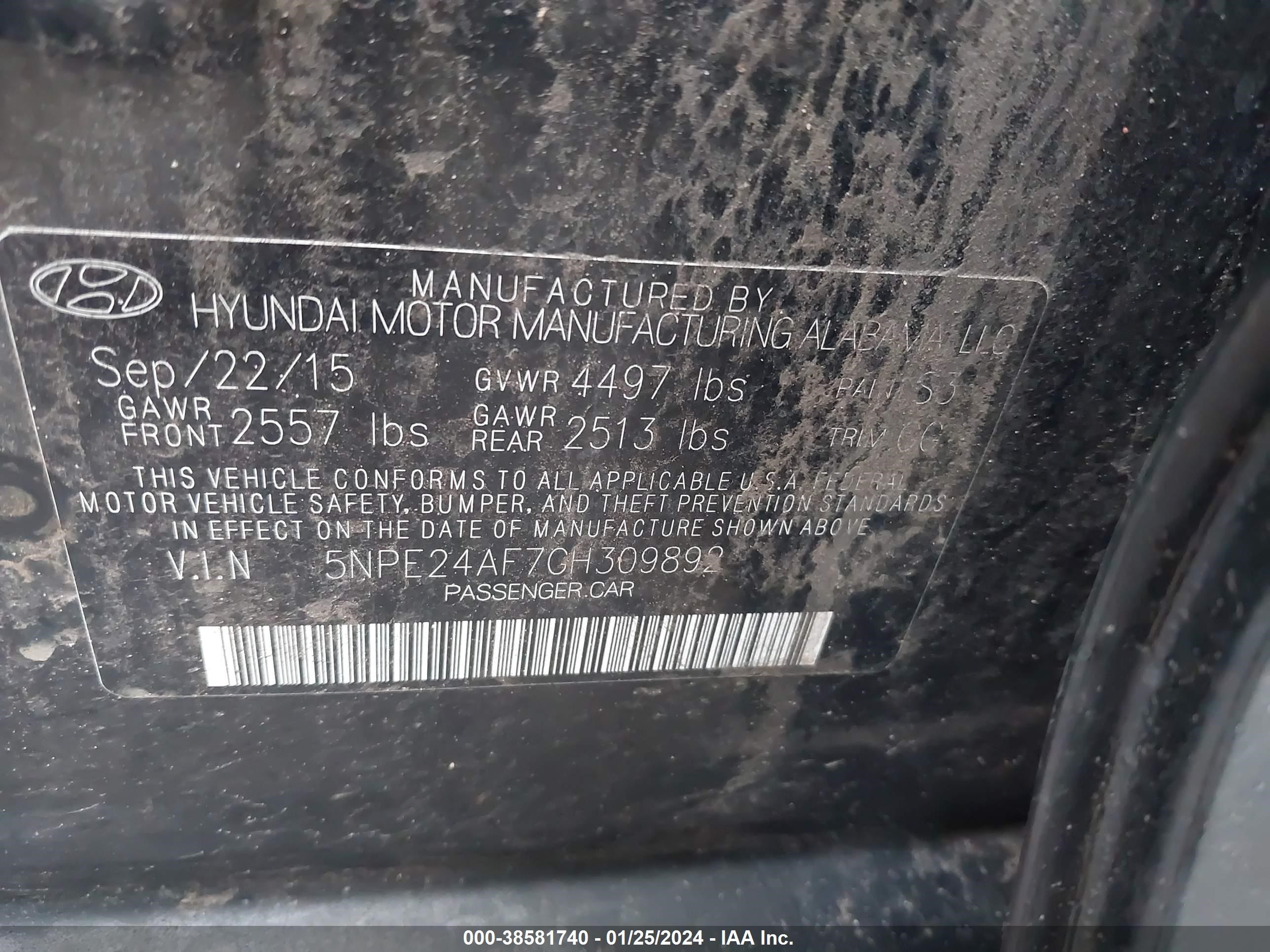 Photo 8 VIN: 5NPE24AF7GH309892 - HYUNDAI SONATA 