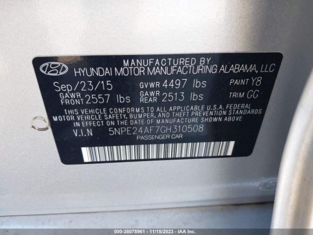 Photo 8 VIN: 5NPE24AF7GH310508 - HYUNDAI SONATA 