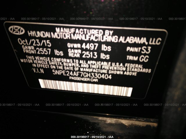 Photo 8 VIN: 5NPE24AF7GH330404 - HYUNDAI SONATA 