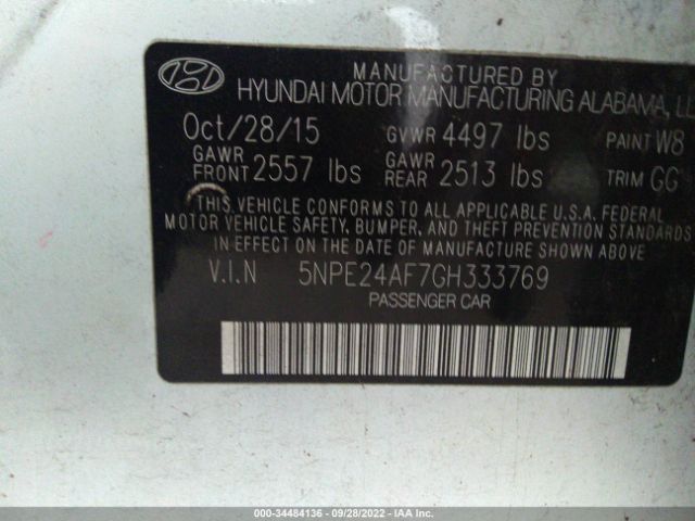 Photo 8 VIN: 5NPE24AF7GH333769 - HYUNDAI SONATA 