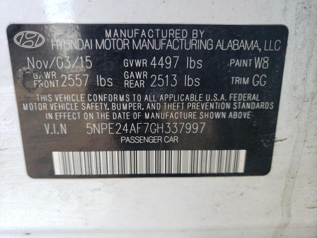 Photo 11 VIN: 5NPE24AF7GH337997 - HYUNDAI SONATA SE 