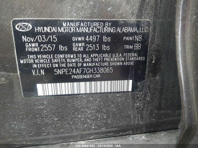 Photo 8 VIN: 5NPE24AF7GH338065 - HYUNDAI SONATA 